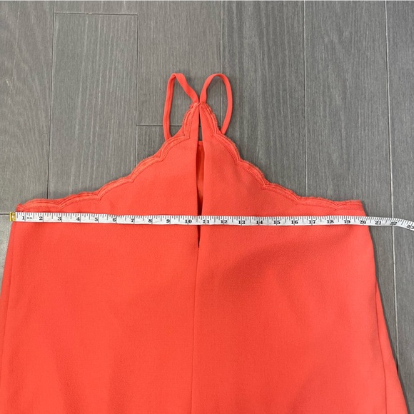 Trina Turk Scalloped Halter Mini Dress Coral Orange Crape Size 12 Spring Summer - Picture 14 of 16